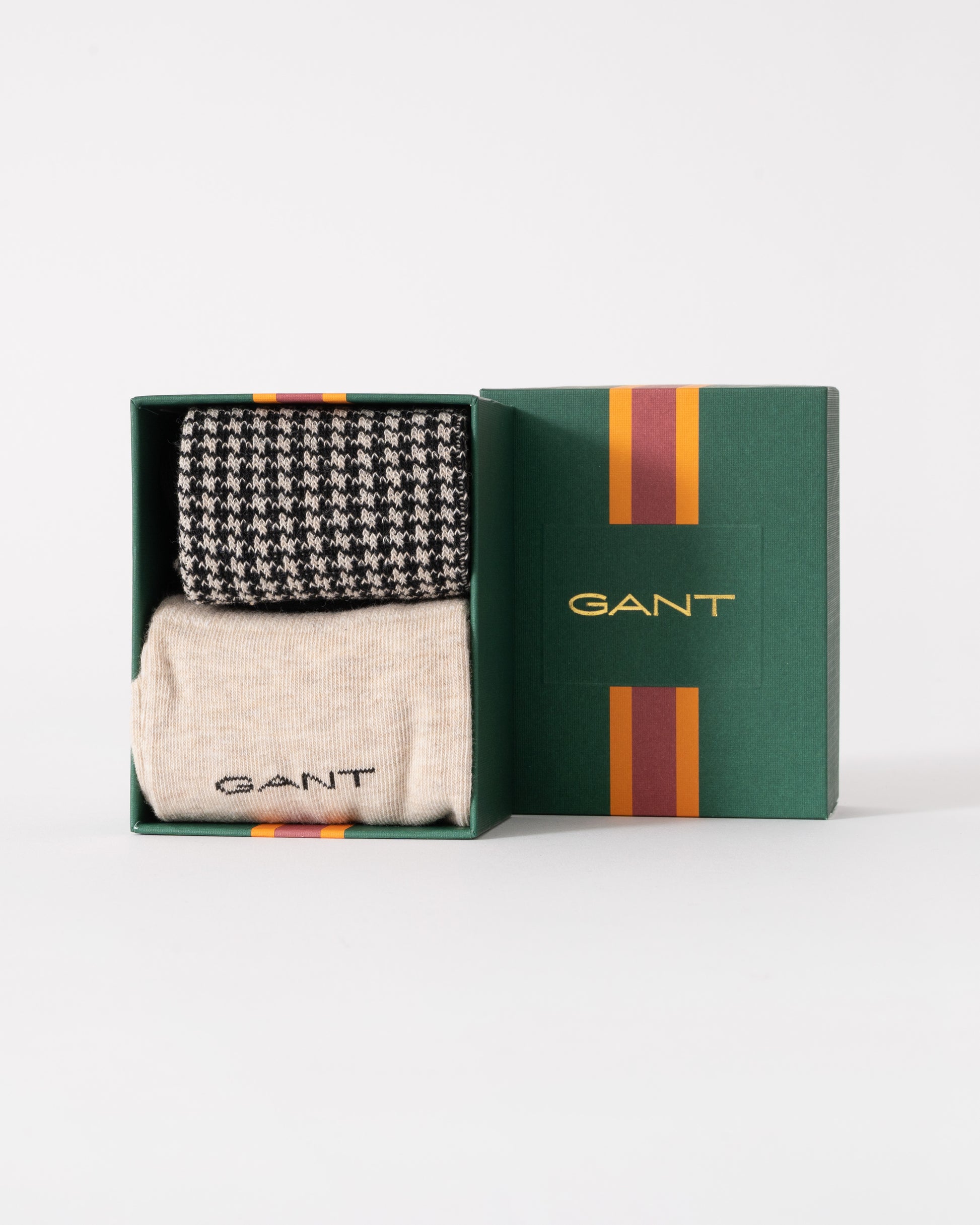 GANT 2 Pack Mens Houndstooth Pattern Socks Gift Box in 5 Black