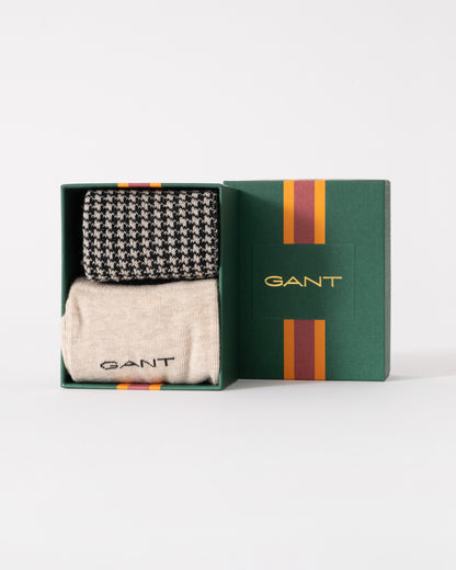 GANT 2 Pack Mens Houndstooth Pattern Socks Gift Box in 5 Black