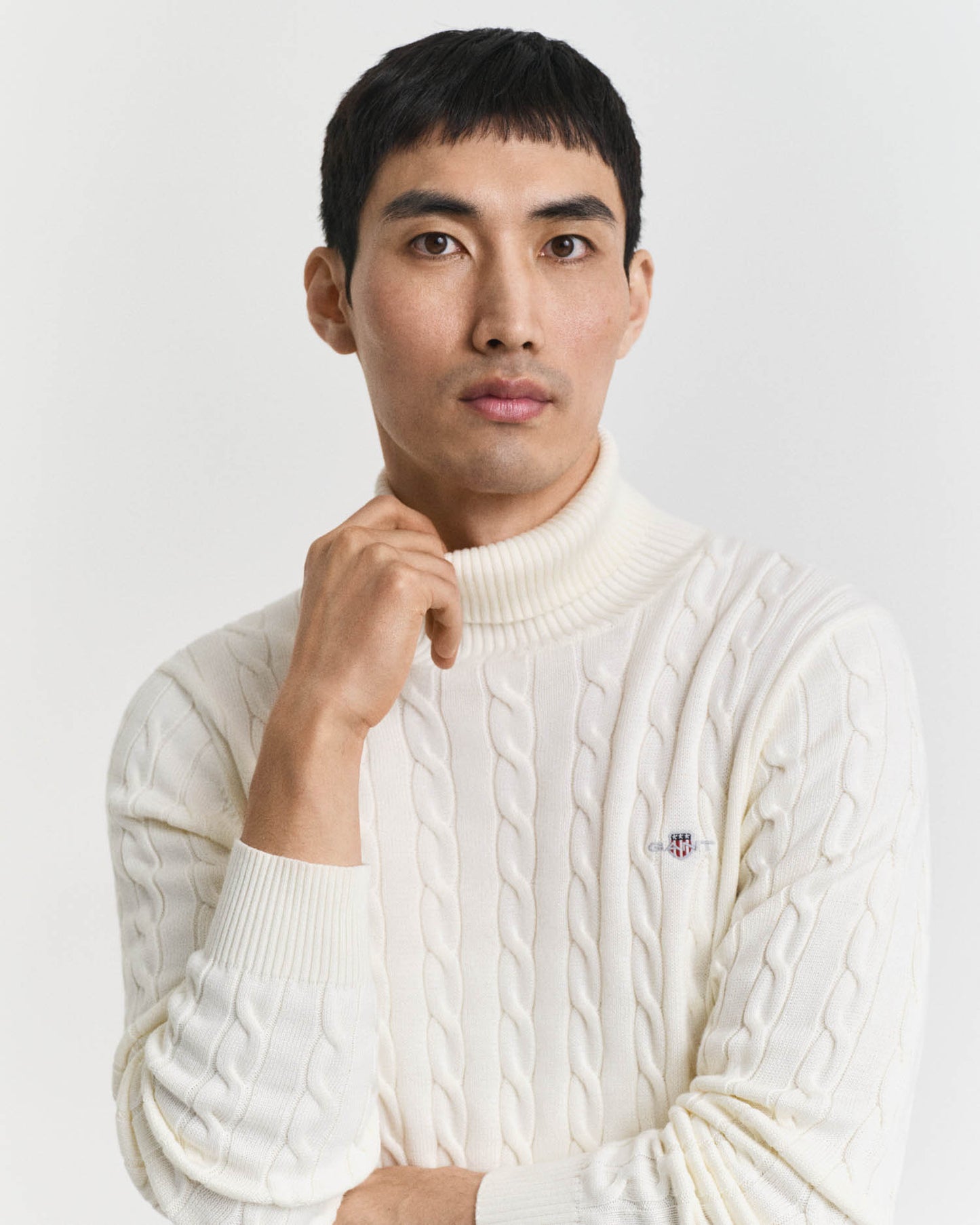GANT Mens Cotton Cable Turtle Neck Sweater - 130 Cream, detail