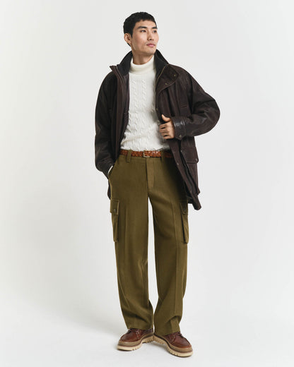 GANT Mens Cotton Cable Turtle Neck Sweater - 130 Cream, full length with jacket