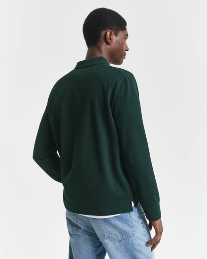 GANT Mens Regular Fit Long Sleeve Shield Logo Pique Rugger - 374 Tartan Green