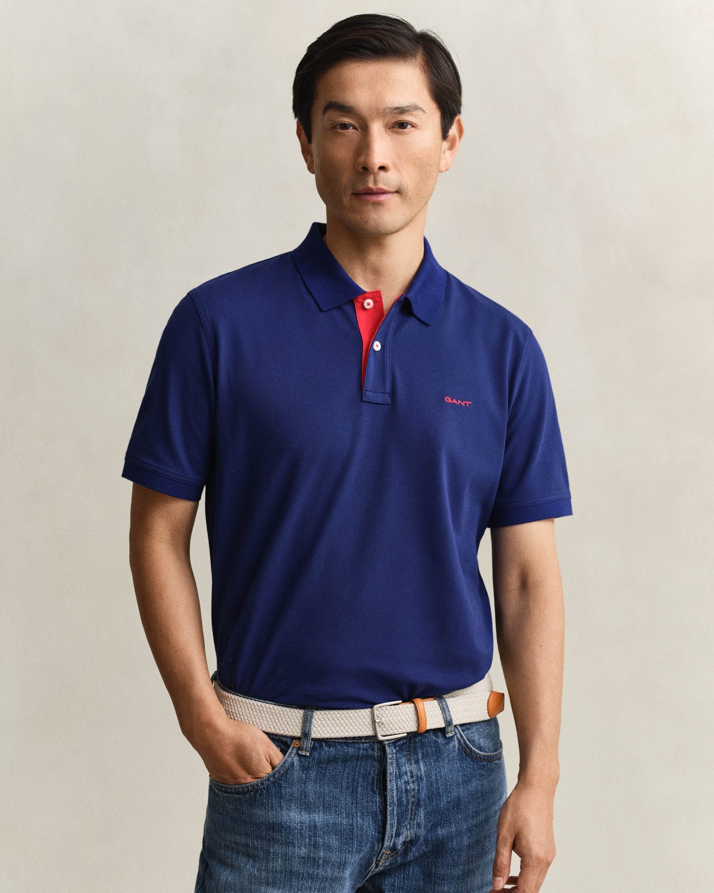 GANT Regular Fit Short Sleeve Contrast Pique Rugger - 432 Rich Navy