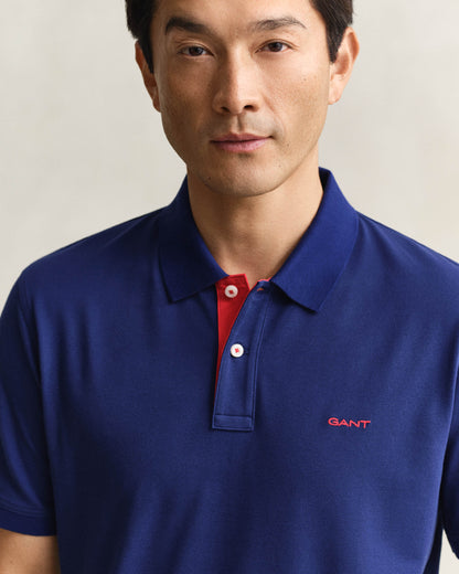 GANT Regular Fit Short Sleeve Contrast Pique Rugger - 432 Rich Navy