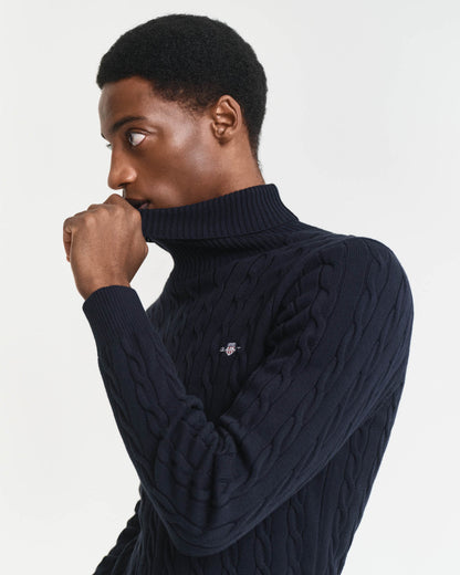 GANT Mens Cotton Cable Turtle Neck Sweater - 433 Evening Blue, detail