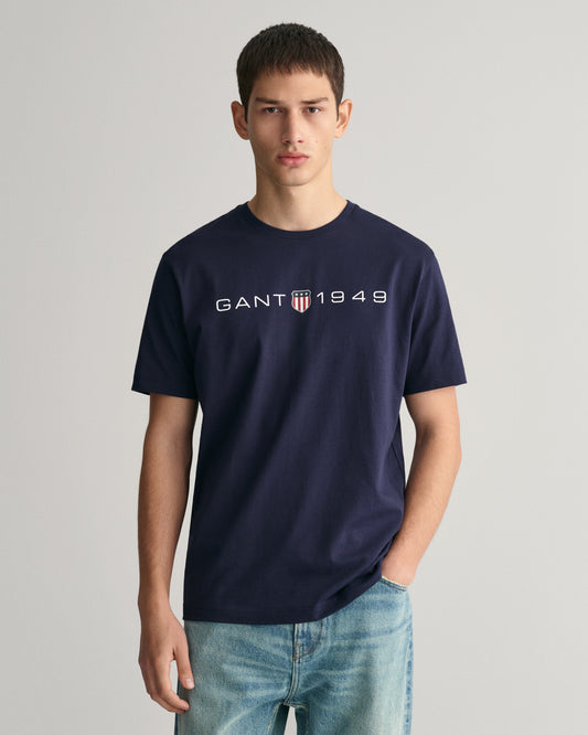 GANT Mens Printed Graphic Short Sleeve T-Shirt - 433 Evening Blue
