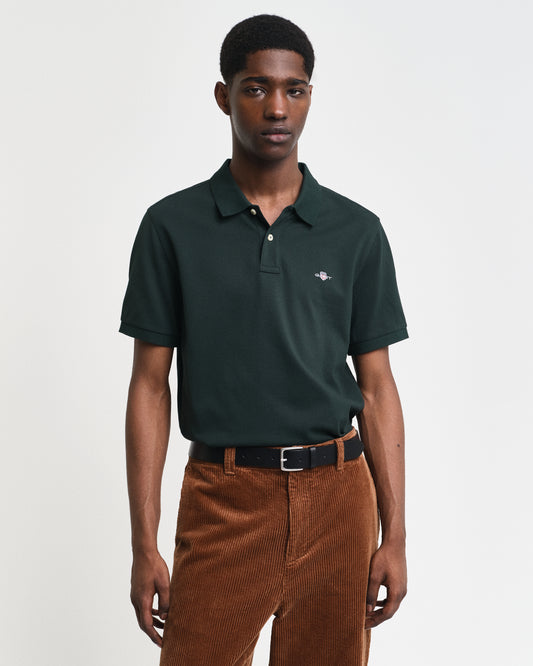 GANT Mens Regular Fit Short Sleeve Shield Logo Pique Polo - 374 Tartan Green