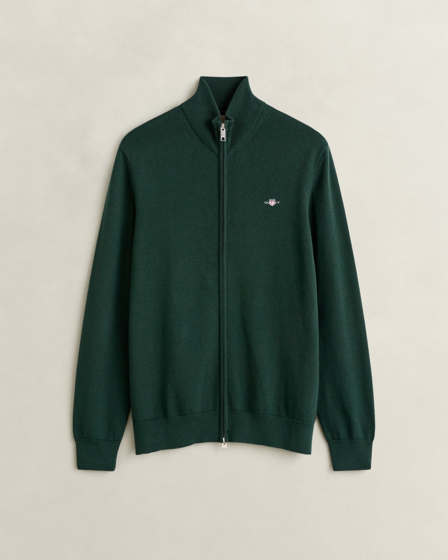 GANT Mens Casual Cotton Zip Cardigan - 374 Tartan Green