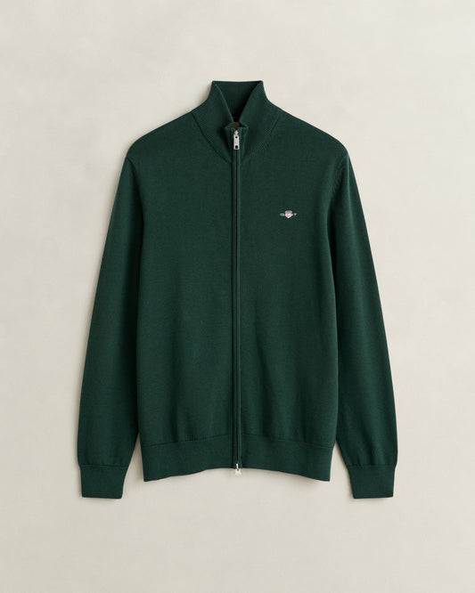 GANT Mens Casual Cotton Zip Cardigan - 374 Tartan Green | CHO | Designer Mens Cardigans