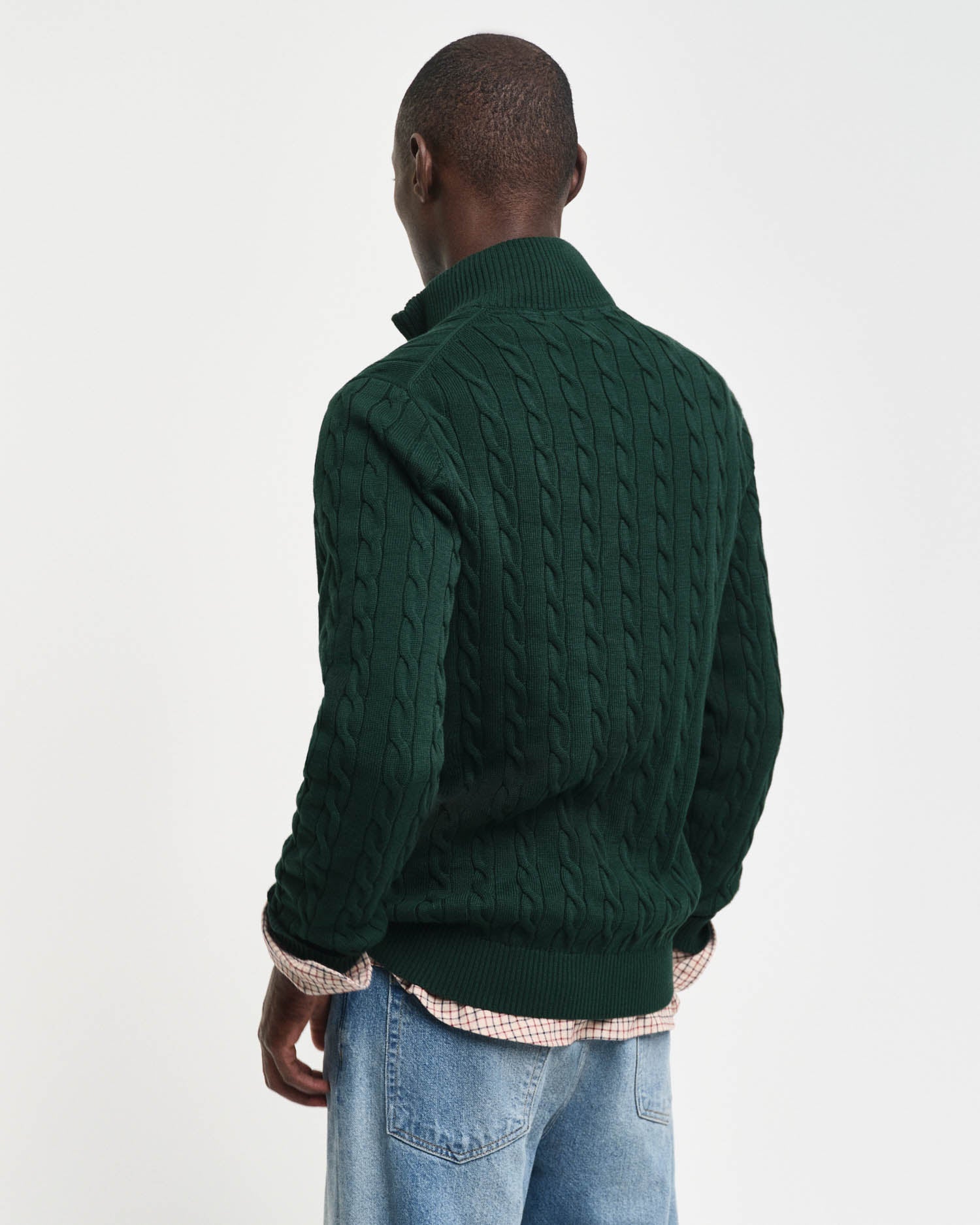 GANT Mens Cotton Cable Half Zip Jumper in 374 Tartan Green, back