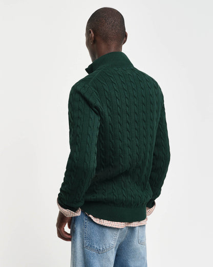 GANT Mens Cotton Cable Half Zip Jumper in 374 Tartan Green, back