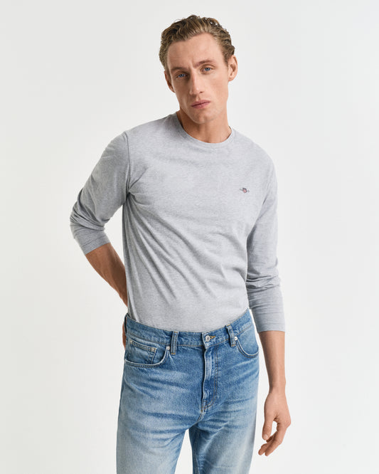 GANT Mens Regular Fit Long Sleeve Shield Logo T-Shirt - 93 Grey Melange