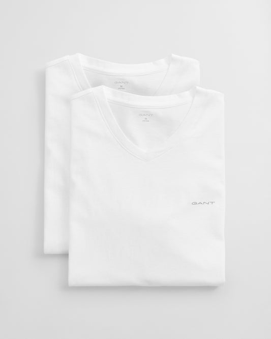 GANT Mens V-Neck T-Shirt 2-Pack - 110 White