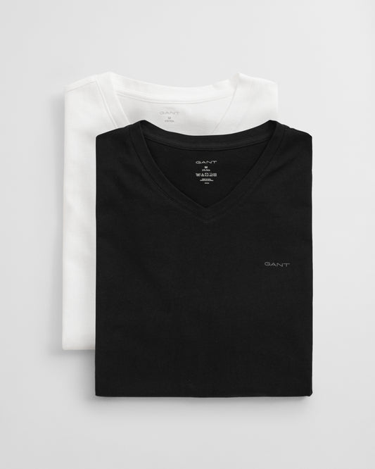 GANT Mens V-Neck T-Shirt 2-Pack - 111 Black / White