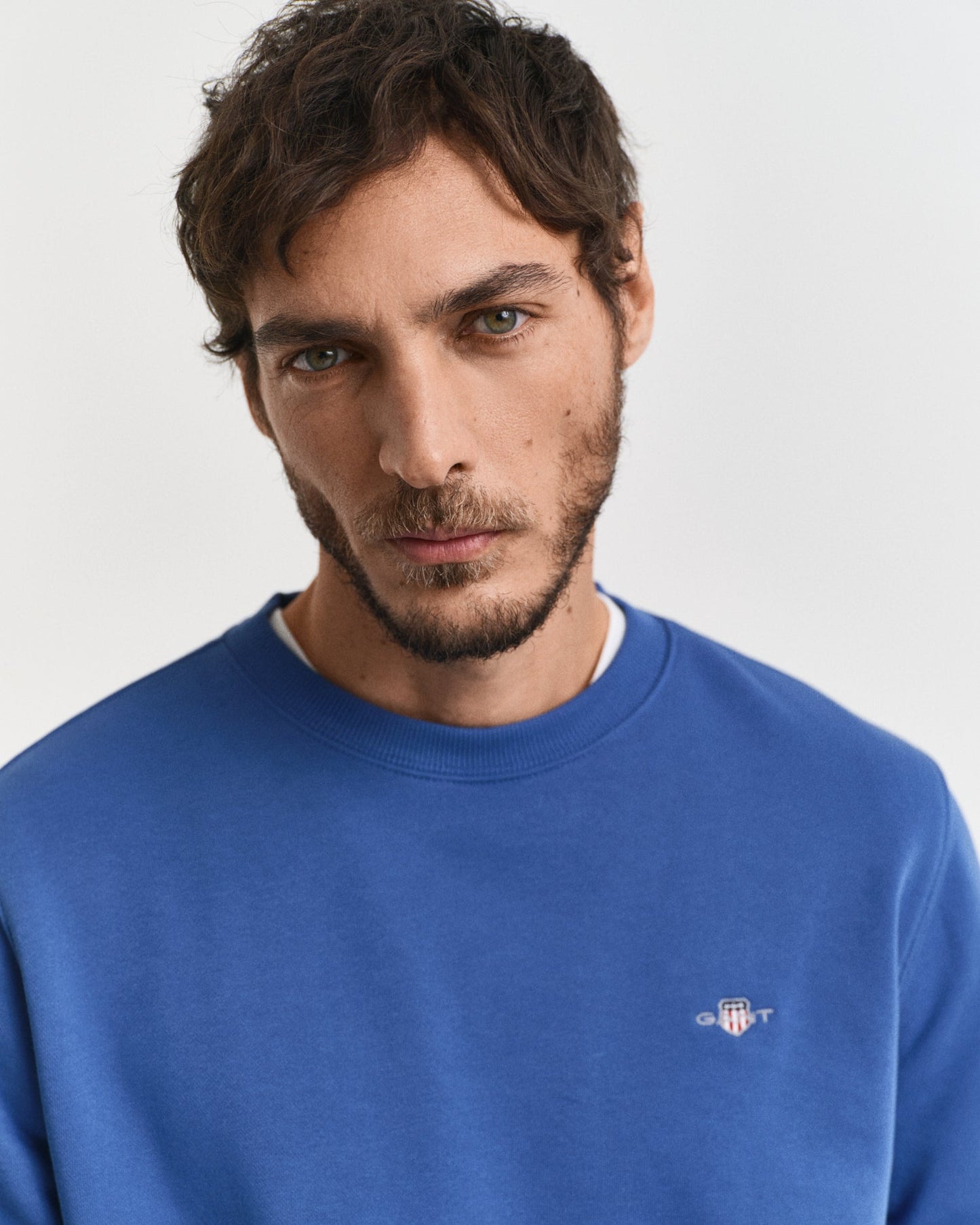 GANT Mens Regular Fit Shield Logo Crew Neck Sweatshirt - 407 Rich Blue