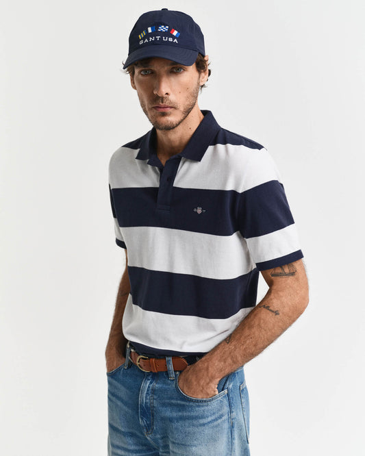 GANT Mens Block Stripe Polo - 433 Evening Blue