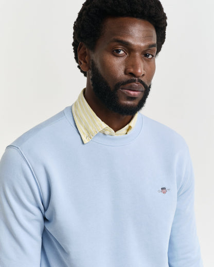 GANT Mens Regular Fit Shield Logo Crew Neck Sweatshirt - 457 Fresh Blue