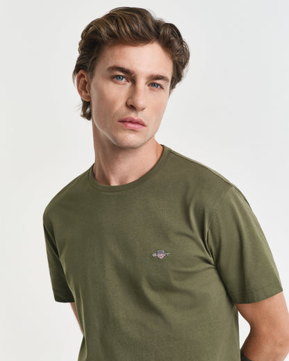 GANT Mens Regular Fit Short Sleeve Shield Logo T-Shirt - 303 Moss Green