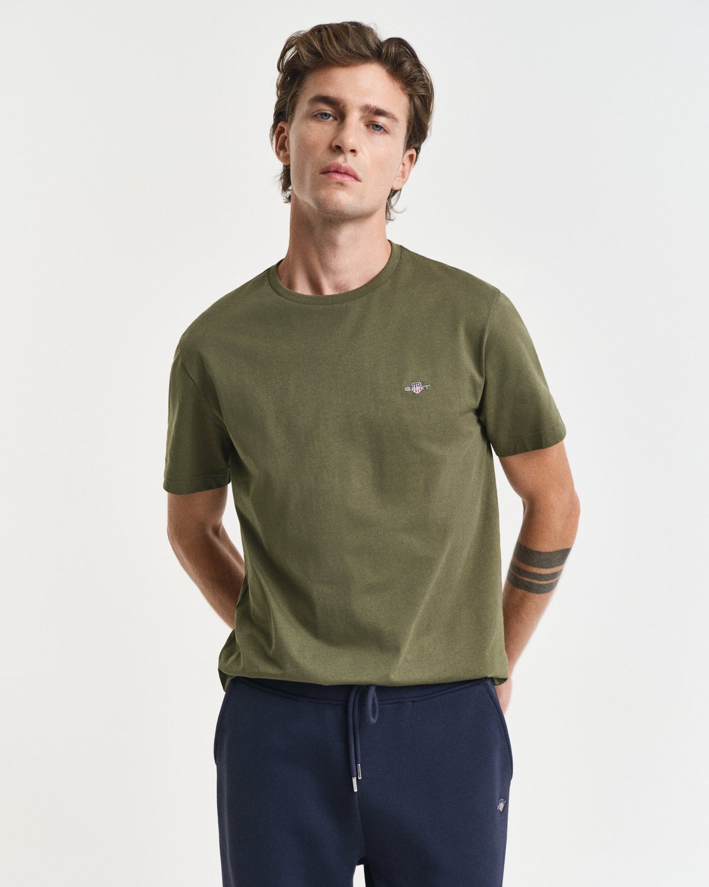 GANT Mens Regular Fit Short Sleeve Shield Logo T-Shirt - 303 Moss Green