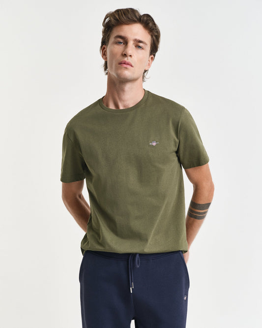 GANT Mens Regular Fit Short Sleeve Shield Logo T-Shirt - 303 Moss Green