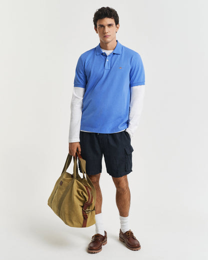 GANT Mens Regular Fit Short Sleeve Shield Logo Pique Polo - 419 Perfect Blue