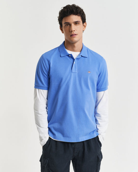 GANT Mens Regular Fit Short Sleeve Shield Logo Pique Polo - 419 Perfect Blue