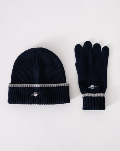 GANT Essential Beanie &amp; Gloves Set in 410 Marine