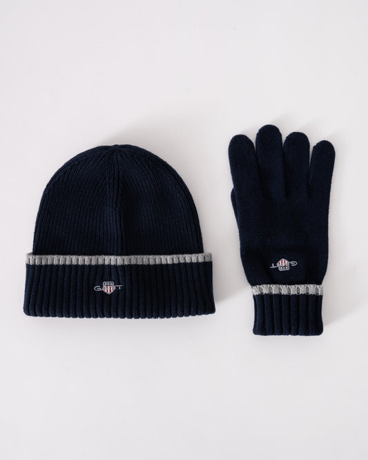 GANT Essential Beanie &amp; Gloves Set in 410 Marine