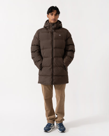 Model wearing the  GANT Active Cloud Mens Mid Length Jacket - 217 Black Brown