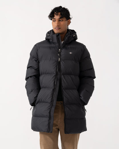 Front of the GANT Active Cloud Mens Mid Length Jacket - 5 Black showing the double zip feature