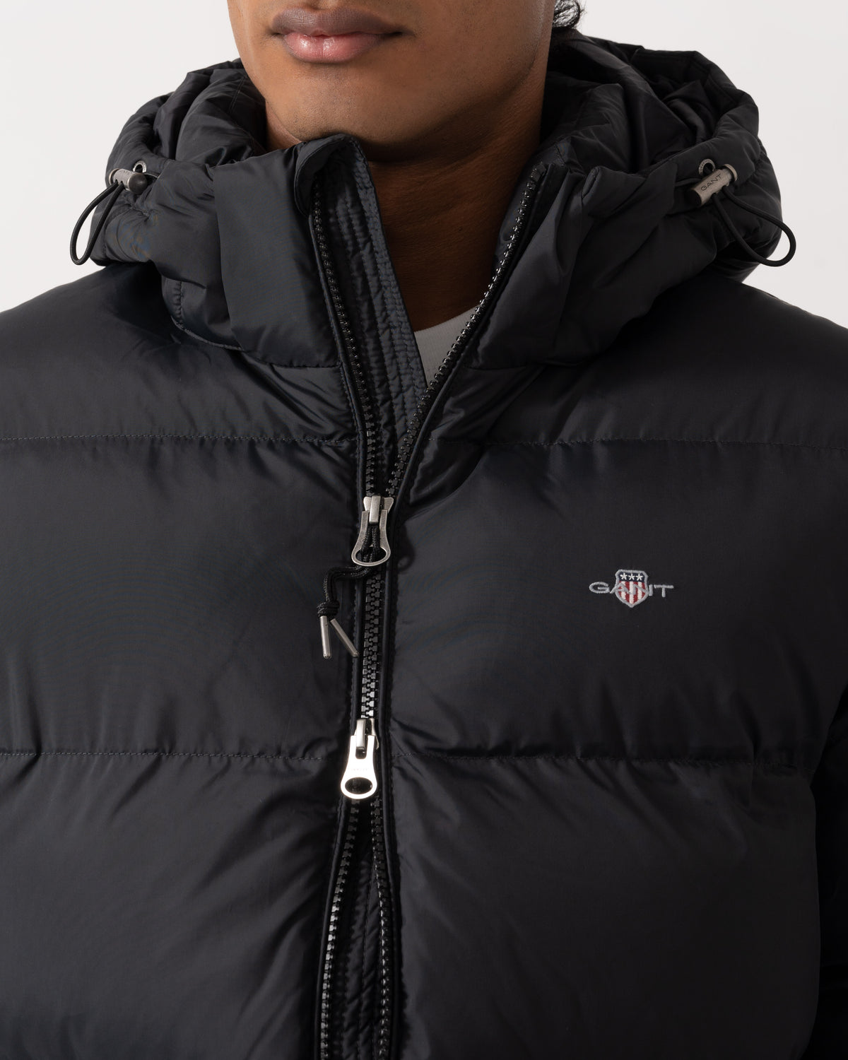 Close up of the GANT Active Cloud Mens Mid Length Jacket - 5 Black