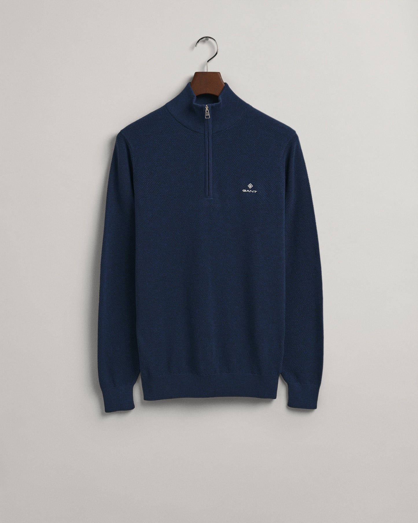 GANT Cotton Pique Mens Half Zip - 433 Evening Blue - CHO - Designer Mens Half Zip Jumpers