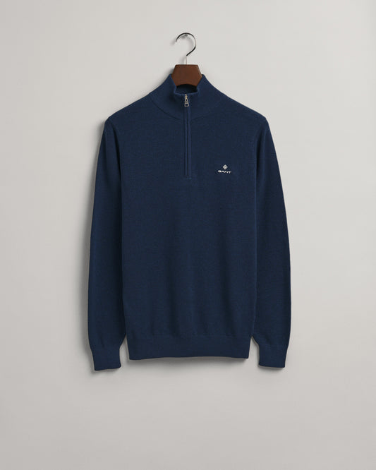 GANT Cotton Pique Mens Half Zip - 433 Evening Blue - CHO - Designer Mens Half Zip Jumpers