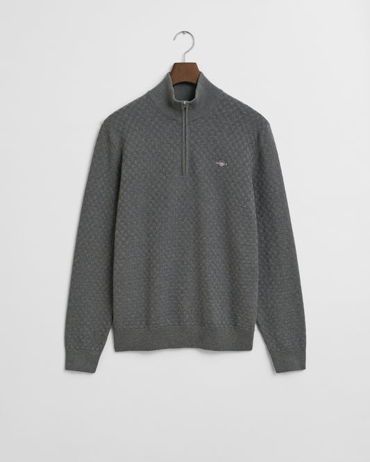 GANT Mens Micro Texture Half Zip Jumper - 92 Dark Grey Melange