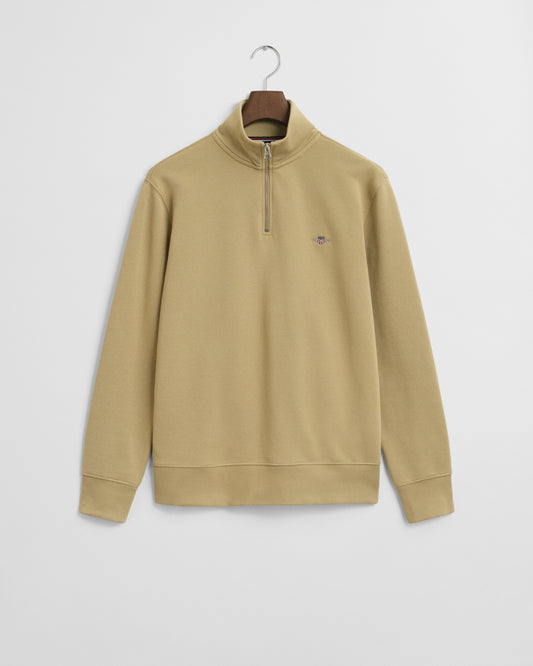 GANT Mens Regular Fit Shield Logo Half Zip Sweatshirt - 224 Woody Beige