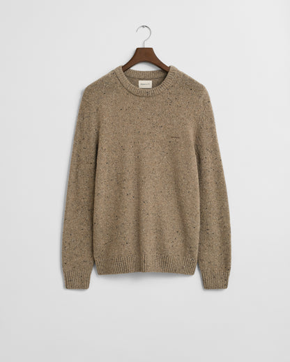 GANT Mens Wool Blend Neps Crew Neck Jumper - 295 Dark Sand Melange