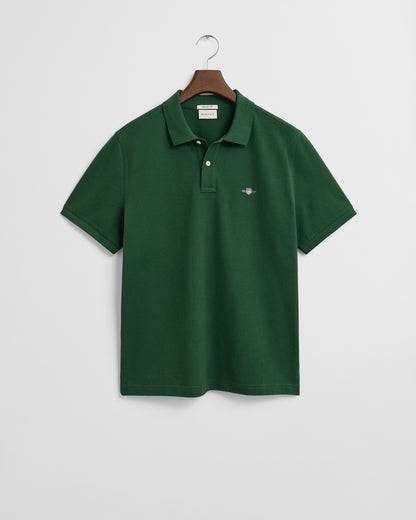 GANT Mens Regular Fit Short Sleeve Shield Logo Pique Polo - 338 Forest Green