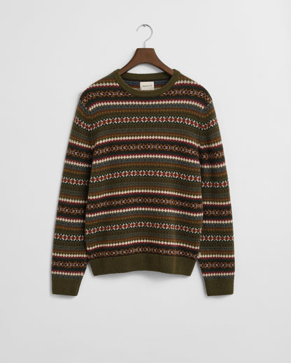 GANT Mens Fair Isle Crew Neck Jumper - 360 Country Green