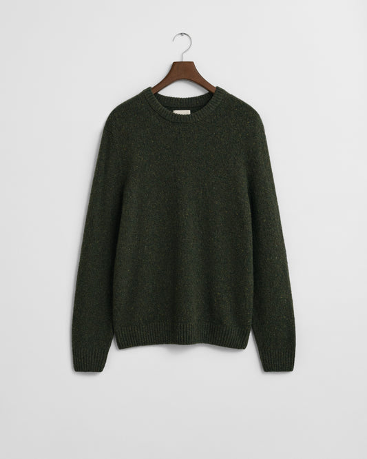 GANT Mens Wool Blend Neps Crew Neck Jumper - 360 Country Green