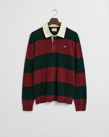 GANT Mens Extrafine Lambswool Striped Long Sleeve Polo - 374 Tartan Green