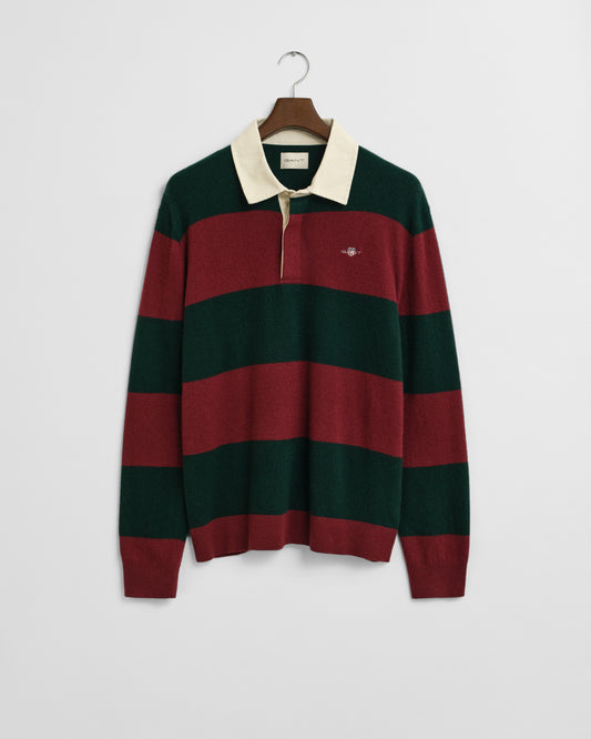 GANT Mens Extrafine Lambswool Striped Long Sleeve Polo - 374 Tartan Green