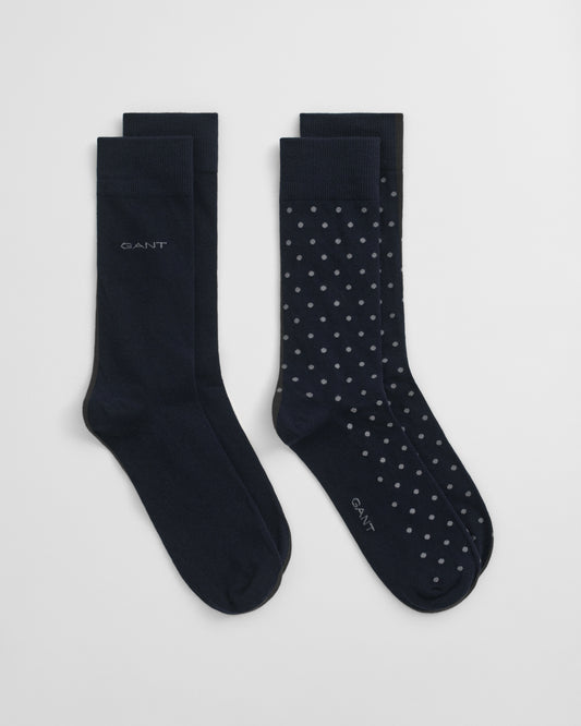GANT Mens Dot And Solid Socks 2-Pack - 405 Navy