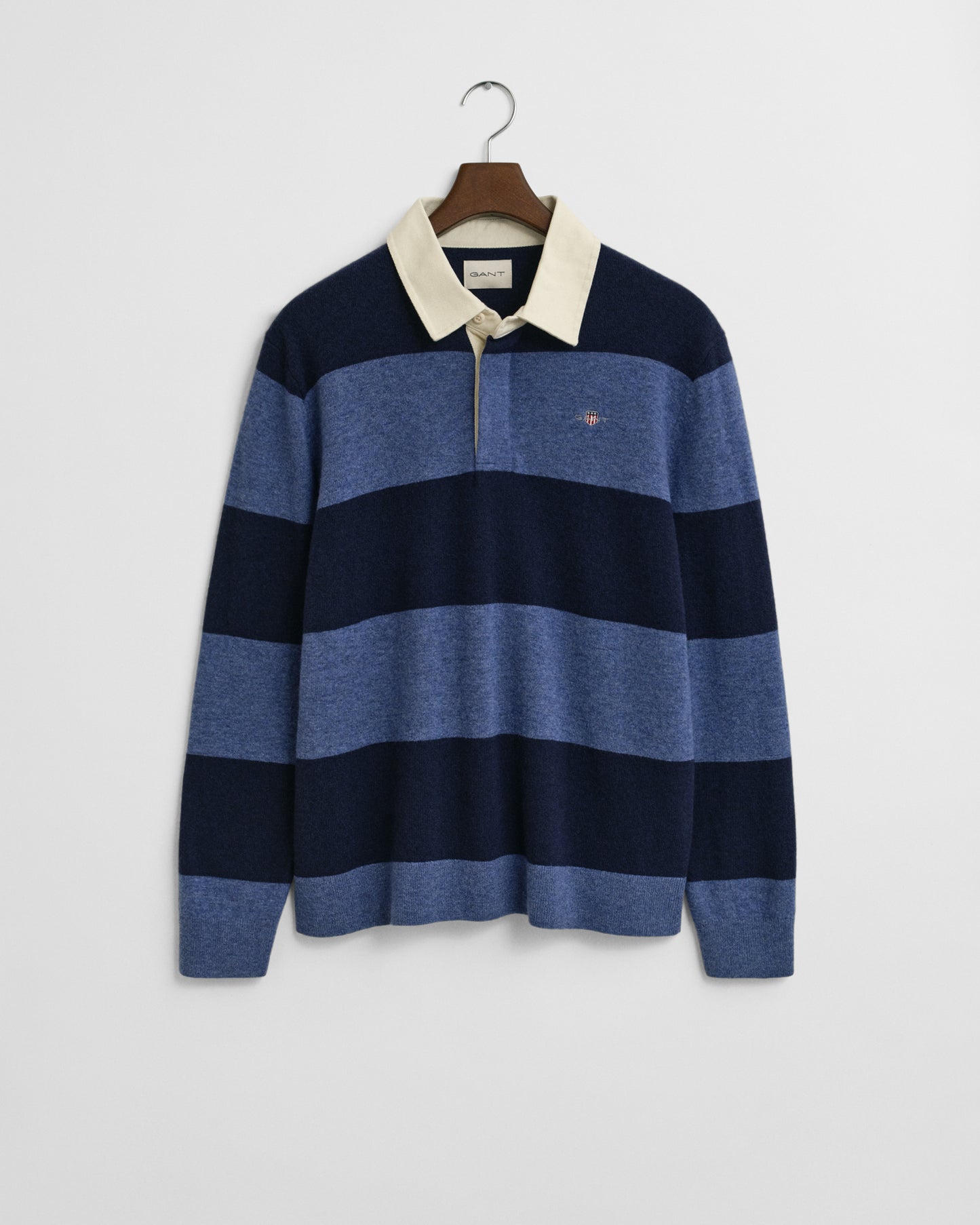 GANT Mens Extrafine Lambswool Striped Long Sleeve Polo - 410 Marine