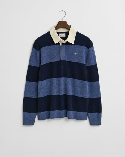 GANT Mens Extrafine Lambswool Striped Long Sleeve Polo - 410 Marine