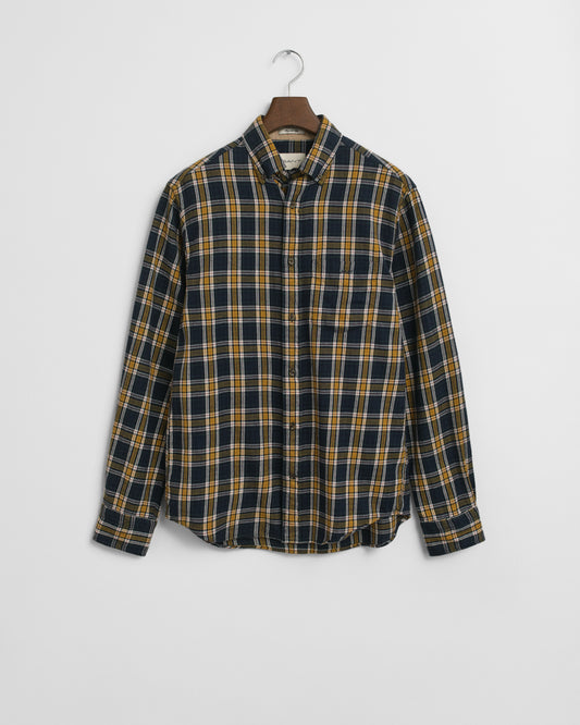 GANT Mens Long Sleeve Windblown Flannel Small Check Shirt - 433 Evening Blue