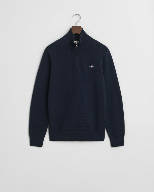 GANT Mens Micro Texture Half Zip Jumper - 433 Evening Blue