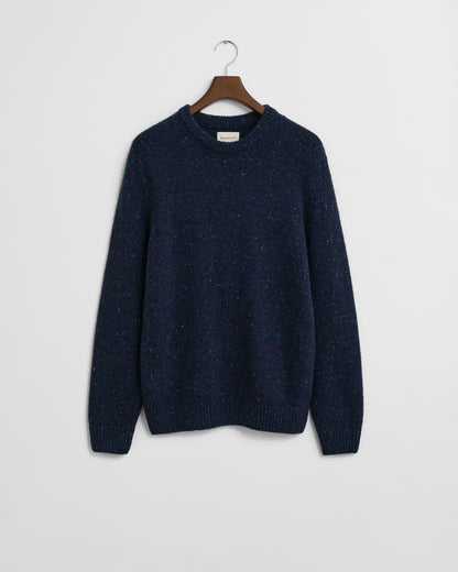 GANT Mens Wool Blend Neps Crew Neck Jumper - 433 Evening Blue