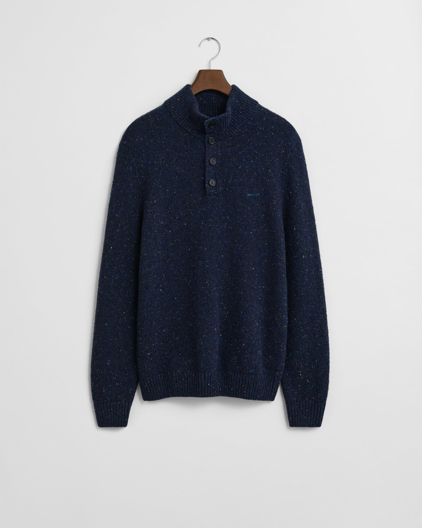 GANT Mens Wool Blend Neps Half Buttoned Jumper - 433 Evening Blue
