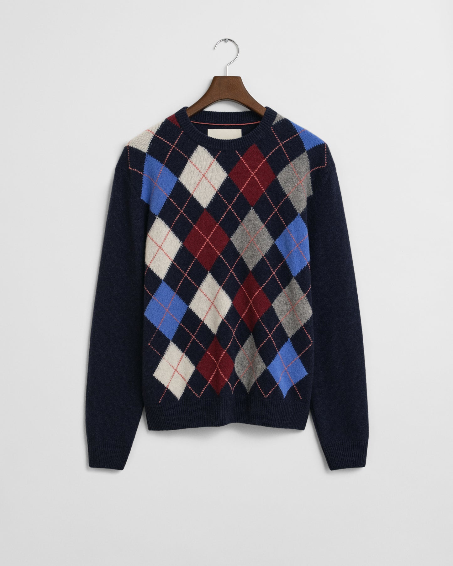 GANT Mens Argyle Crew Neck Jumper - 480 Dark Navy Melange