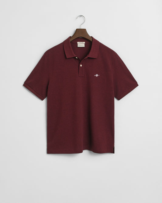 GANT Mens Regular Fit Short Sleeve Shield Logo Pique Polo - 677 Bordeaux Melange