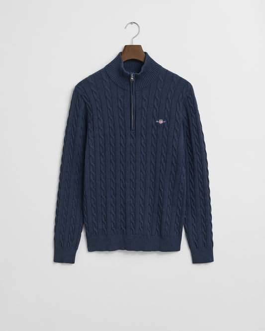 GANT Mens Cotton Cable Half Zip Jumper - 902 Dark Jeansblue Melange